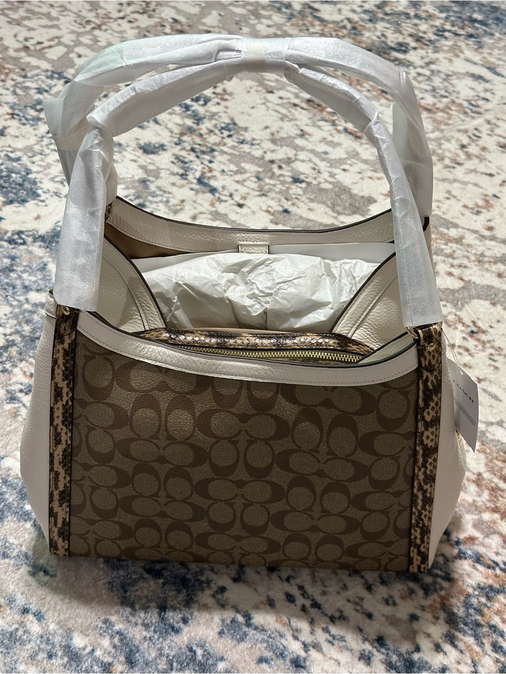 NWT Coach Kristy Signature Canvas bag with Snakeskin Accents